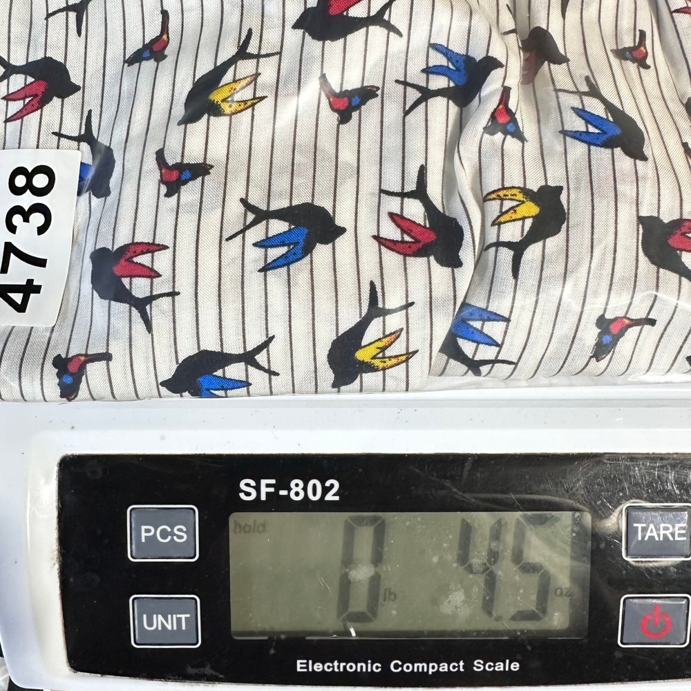 Grand & Greene Women's S Bird Print Pinstripe Button Down Shirt Roll Tab Rayon - Picture 8 of 8